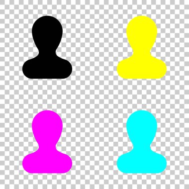 Basit siluet bir adam. Cmyk simgeleri şeffaf arka plan üzerinde renkli dizi