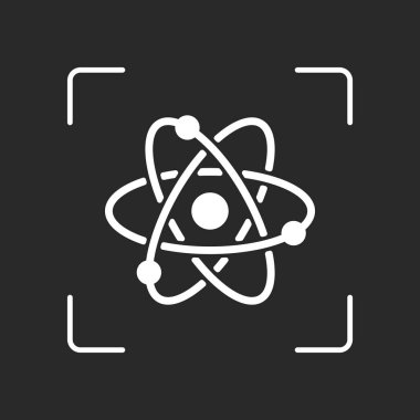 bilimsel atom sembolü, basit simgesi. Beyaz nesne kamera otomatik odaklama koyu arka plan üzerinde