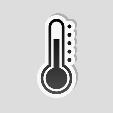 Basit termometre simgesi. Etiket tarzı ile beyaz ve gri arka plan üzerinde basit gölge