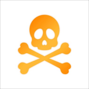 Kafatası ve çapraz kemikler. Basit simgesi. Portakal işareti beyaz arka plan üzerinde düşük ışık ile