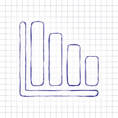 Azalan grafik hat simgesi. Elle çizilmiş resim kağıt sayfası. Mavi mürekkep, anahat kroki tarzı. Damalı zemin üzerine doodle