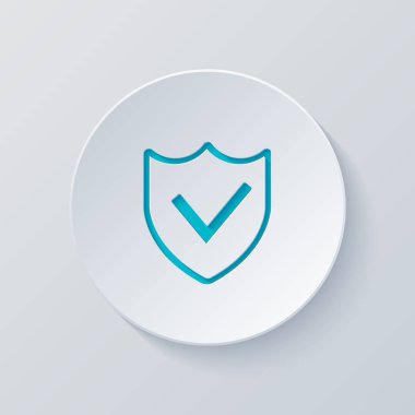 koruma başarı. basit simgesi. Gri ve mavi katmanları ile daire kes. Kağıt tarzı