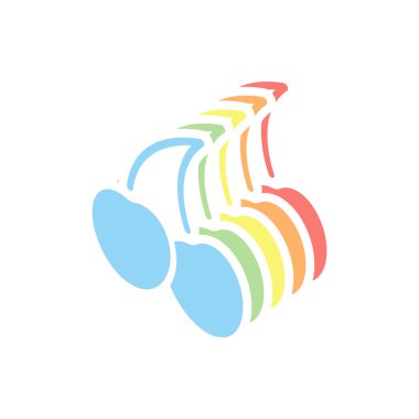 Kiraz, doğa simgesi silüeti. Beyaz arka plan üzerinde renkli izometrik simgeler yığını