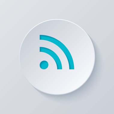 RSS simgesi. Gri ve mavi katmanları ile daire kes. Kağıt tarzı