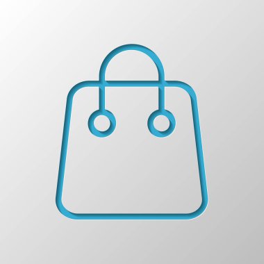 Alışveriş çantası simgesi. Doğrusal, ince anahat. Kağıt tasarımı. Gölge ile düzenlenen sembolü