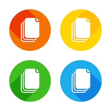 belge. basit siluet. Renkli daireler arka plan düz beyaz simgesi. Dört farklı uzun gölgeler her köşe