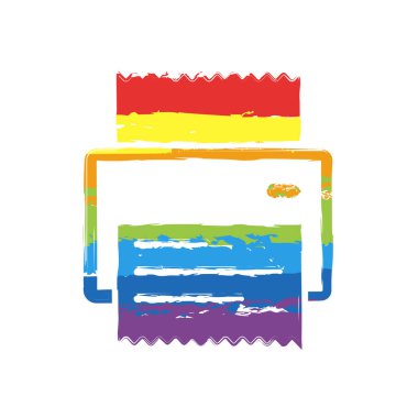 Yazıcı, alış irsaliyesi, basit simgesi. Çizim işaretiyle Lgbt stil, gökkuşağı (kırmızı, turuncu, sarı, yeşil, mavi, Indigo, menekşe, yedi renk