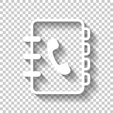 Adres defteri ile telefon kapağında imzala. basit simgesi. Doğrusal sembolü ile ince anahat. Gölge şeffaf arka plan üzerinde beyaz simgesi