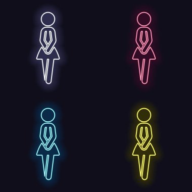 Kadın silueti, kadın simgesi. Neon işareti kümesi. Koyu arka plan üzerinde casino tarzı. Seamless modeli