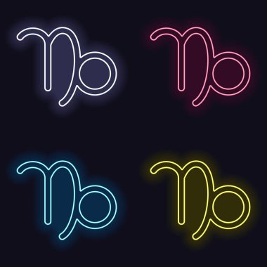 Astrolojik işaret. Oğlak basit simgesi. Neon işareti kümesi. Koyu arka plan üzerinde casino tarzı. Seamless modeli