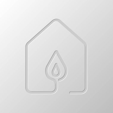 ateş ile ev simgesini alevler. çizgi stili. Kağıt tasarımı. Düzenlenen sembolü. Çekirdeksiz stili