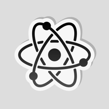 bilimsel atom sembolü, basit simgesi. Etiket tarzı ile beyaz ve gri arka plan üzerinde basit gölge