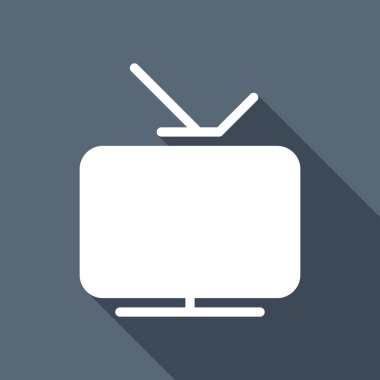 Akıllı Tv, analog televizyon. Ortam simgesi. Uzun Gölge mavi zemin üzerine beyaz düz simgesi