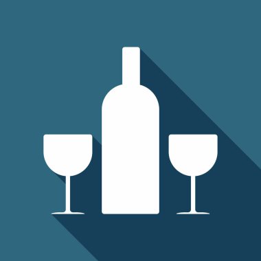 gözlük ve şişe. Uzun Gölge arka plan üzerinde beyaz düz simgesi