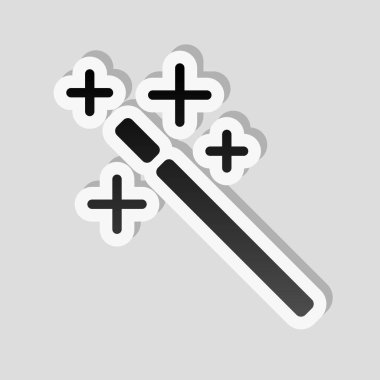 sihirli değnek. basit siluet. Etiket tarzı ile beyaz ve gri arka plan üzerinde basit gölge