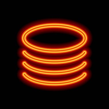 Veritabanı simgesi. Basit doğrusal sembol, ince anahat. Siyah arka plan üzerine portakal neon tarzı. Işık simgesi