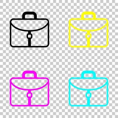 Evrak çantası, office çanta. Cmyk simgeleri şeffaf arka plan üzerinde renkli dizi