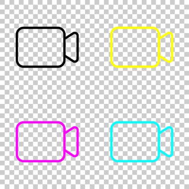 Video kamera simgesi. Doğrusal, ince anahat. Cmyk simgeleri şeffaf arka plan üzerinde renkli dizi