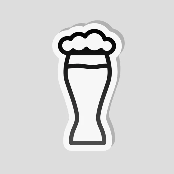 Beer Glass Simple Linear Icon Thin Outline Sticker Style White — Stock Vector