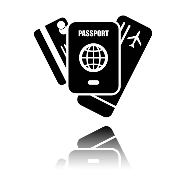 Passeport Billet Carte Crédit Concept Voyage Aérien Icône Noire Avec — Image vectorielle