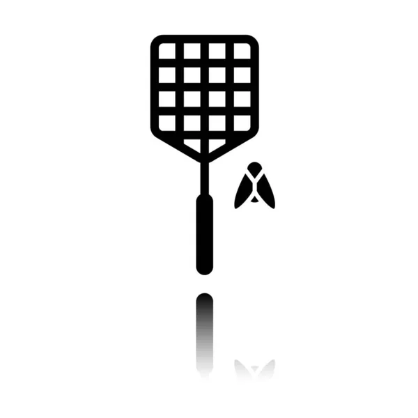 Fly Swatter Insect Simple Icon Black Icon Mirror Reflection White — Stock Vector