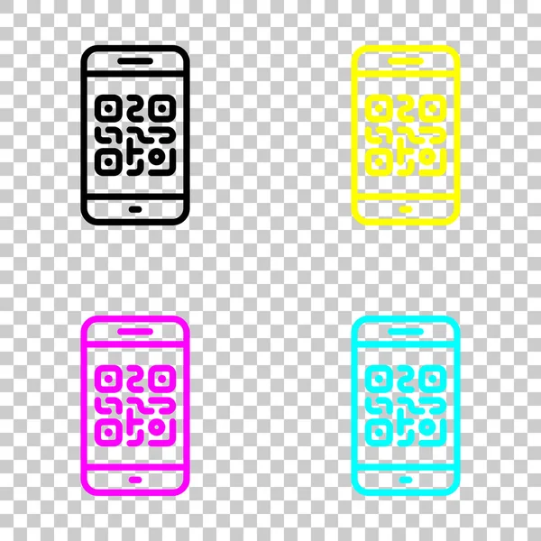 Code Scanning Cell Phone Technology Outline Icon Colored Set Cmyk — Stock Vector