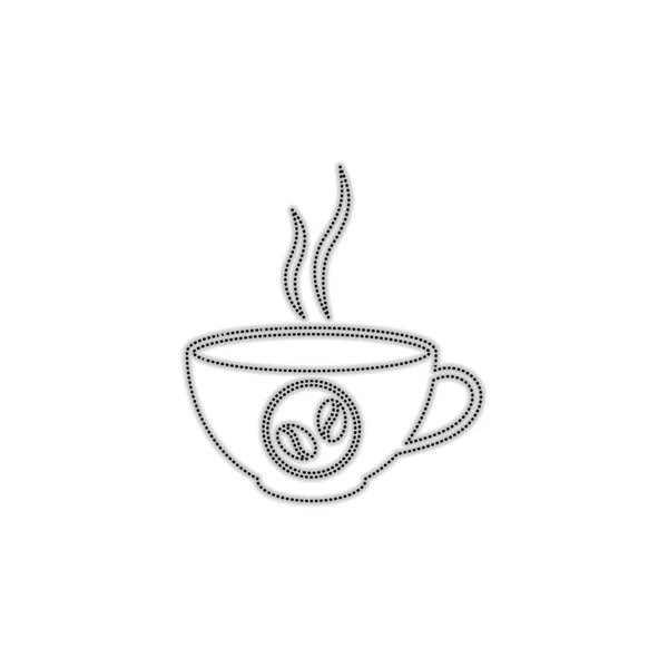 Φλιτζάνι Ζεστό Καφέ Εικονίδιο Διάστικτο Περίγραμμα Σιλουέτα Σκιά Λευκό Φόντο — Διανυσματικό Αρχείο