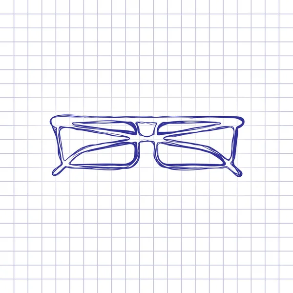 眼鏡のアイコン 手紙に描かれた絵 青インク アウトライン スケッチ スタイル 市松模様の背景の落書き — ストックベクタ