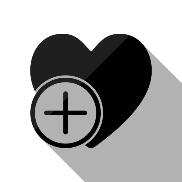 Corazón Más Silueta Simple Objeto Negro Con Sombra Larga Sobre — Vector de stock
