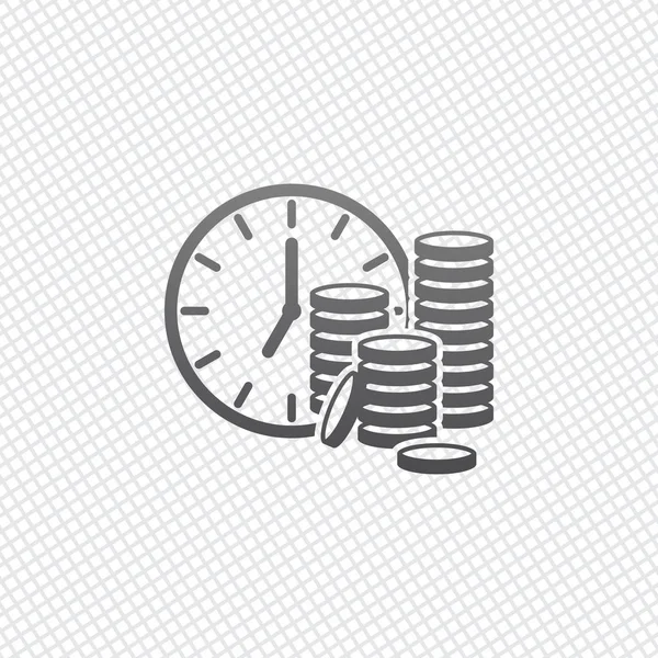 Tiempo Dinero Reloj Pila Monedas Icono Financiero Sobre Fondo Rejilla — Vector de stock