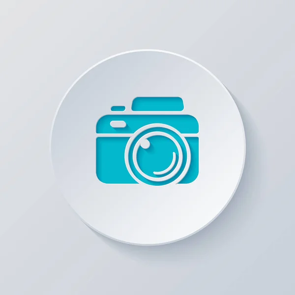 Câmera Fotográfica Ícone Simples Círculo Corte Com Camadas Cinza Azul — Vetor de Stock
