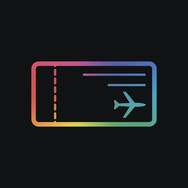 Icono Del Billete Avión Color Arco Iris Fondo Oscuro — Vector de stock