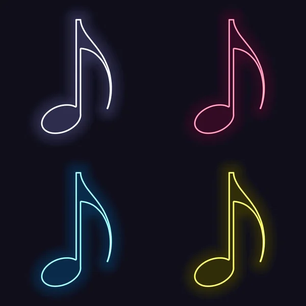 Music Note Icon Set Fashion Neon Sign Casino Style Dark — Stock Vector