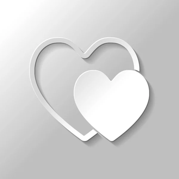 Cœurs Simple Icône Style Papier Avec Ombre Sur Fond Gris — Image vectorielle