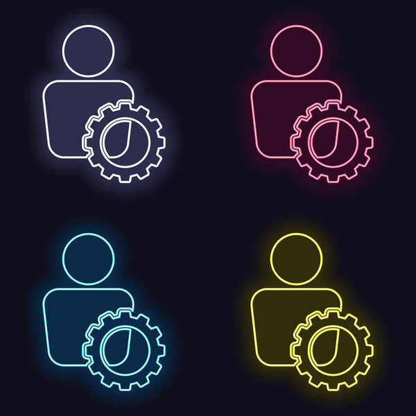 human with gear icon. Set of fashion neon sign. Casino style on dark background. Seamless pattern