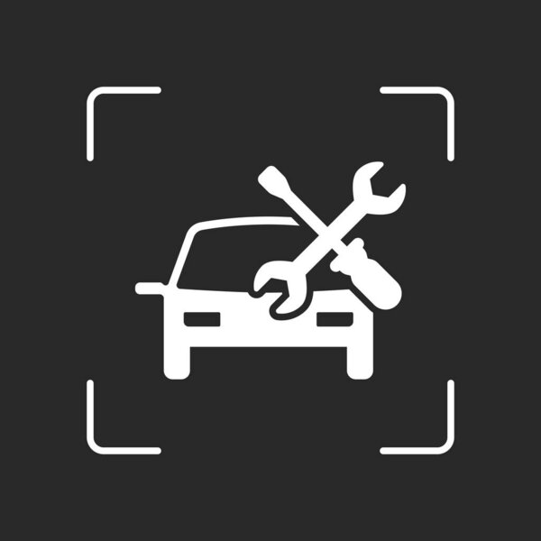 Car service, repair instrument, fix. White object in camera autofocus on dark background