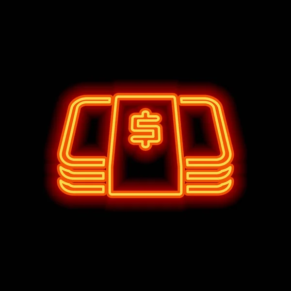 Pack Van Dollar Geld Tegoedbonnen Zakelijke Pictogram Oranje Neon Stijl — Stockvector