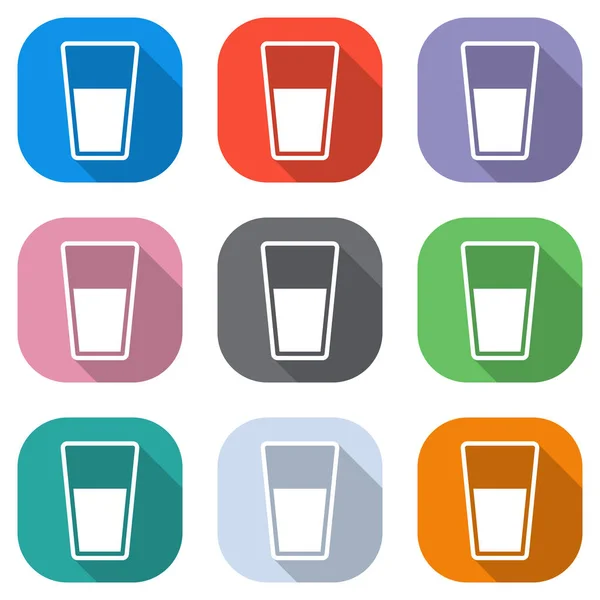 Glas Water Pictogram Set Witte Pictogrammen Gekleurde Vierkantjes Voor Toepassingen — Stockvector