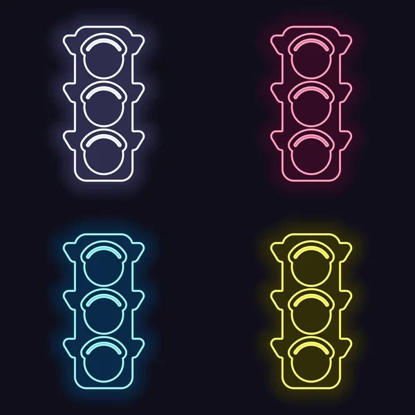 Traffic Light Icon Set Neon Sign Casino Style Dark Background — Διανυσματικό Αρχείο