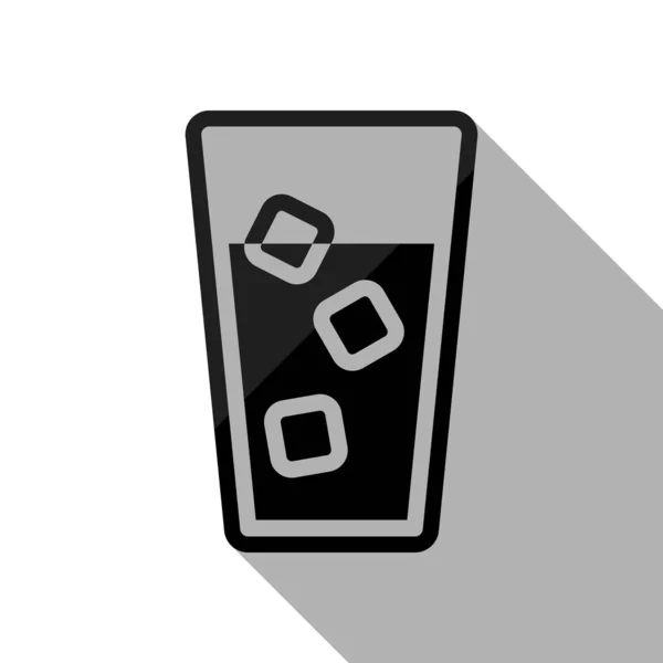 Vaso Agua Con Hielo Icono Cubos Objeto Negro Con Sombra — Vector de stock