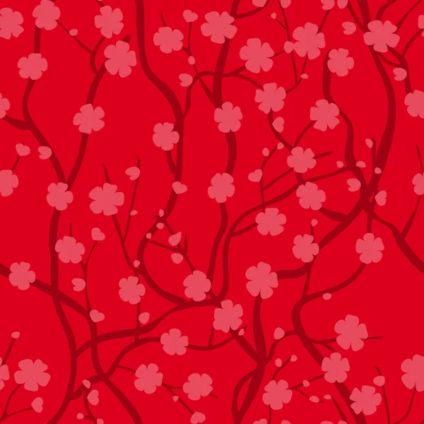 Árbol Sakura Con Flores Ramas Infinitamente Rizadas Estilo Oriental Patrón — Archivo Imágenes Vectoriales