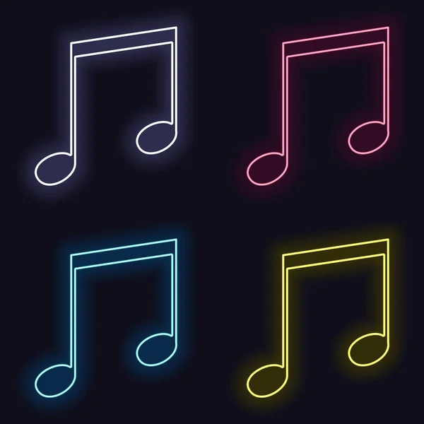 Music Note Icon Set Fashion Neon Sign Casino Style Dark — Stock Vector