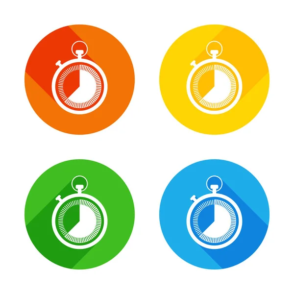Chronomètre Icône Simple Icône Blanche Plate Sur Fond Cercles Colorés — Image vectorielle