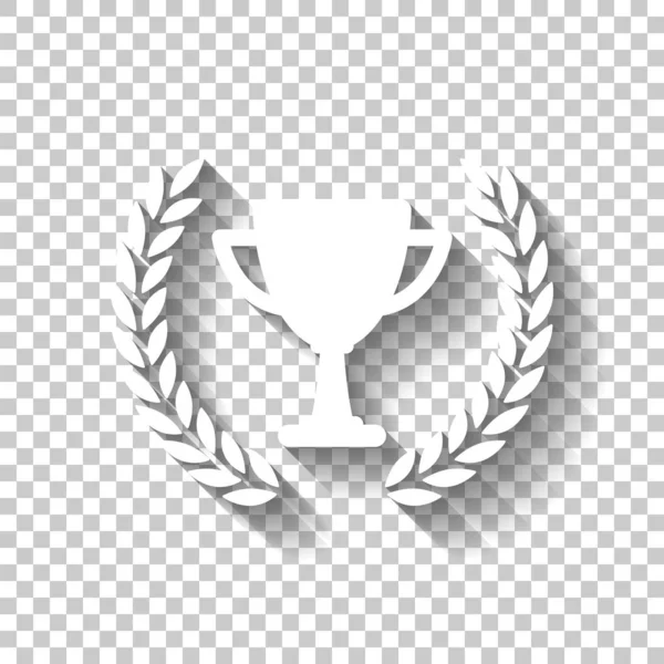 Coupe Des Champions Avec Couronne Laurier Simple Icône Icône Blanche — Image vectorielle