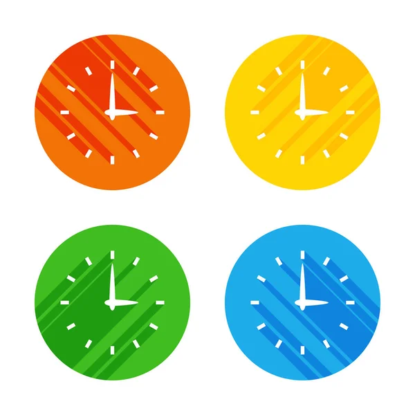 Ícone Simples Relógio Ícone Branco Plano Fundo Círculos Coloridos Quatro —  Vetores de Stock