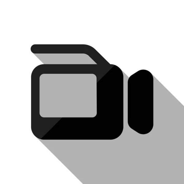 Videocamera Con Schermo Oggetto Nero Con Lunga Ombra Sfondo Bianco — Vettoriale Stock