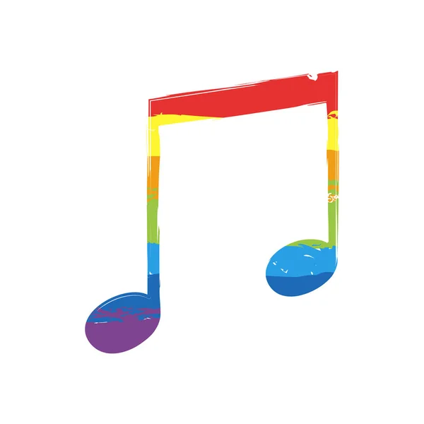 Icono Nota Musical Señal Dibujo Con Estilo Lgbt Siete Colores — Vector de stock