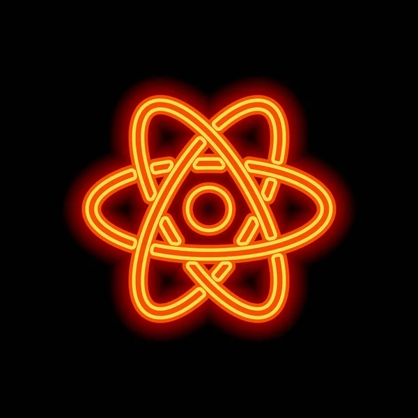 科学的原子符号 简单的图标 黑色背景上的橙色霓虹灯风格 — 图库矢量图片