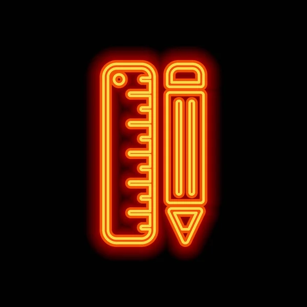 Enkel Symbol För Linjal Och Penna Orange Neon Stil Svart — Stock vektor