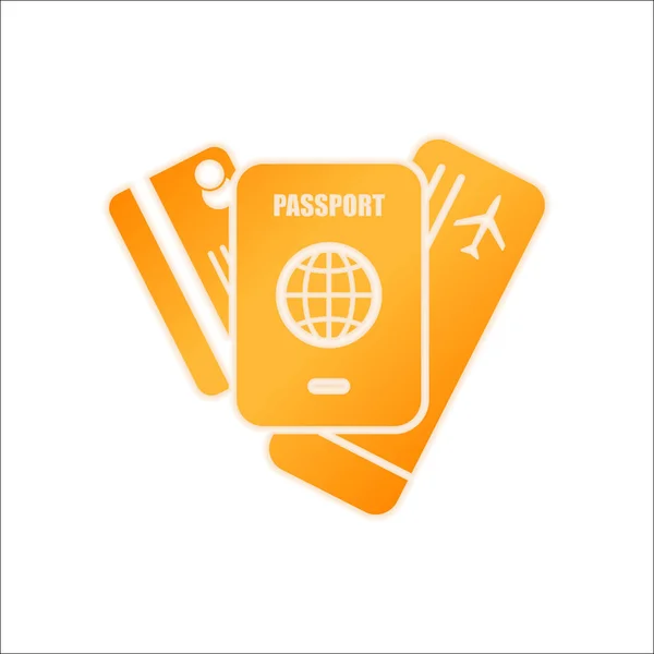 Passeport Billet Carte Crédit Concept Voyage Aérien Panneau Orange Avec — Image vectorielle